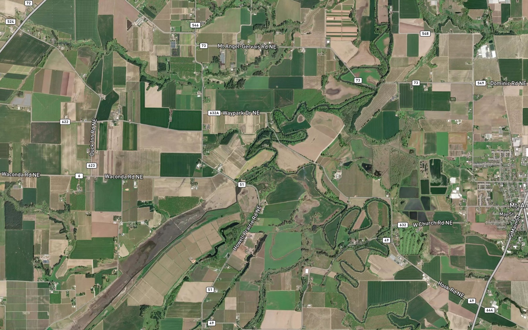 Satellite map of the Little Pudding River