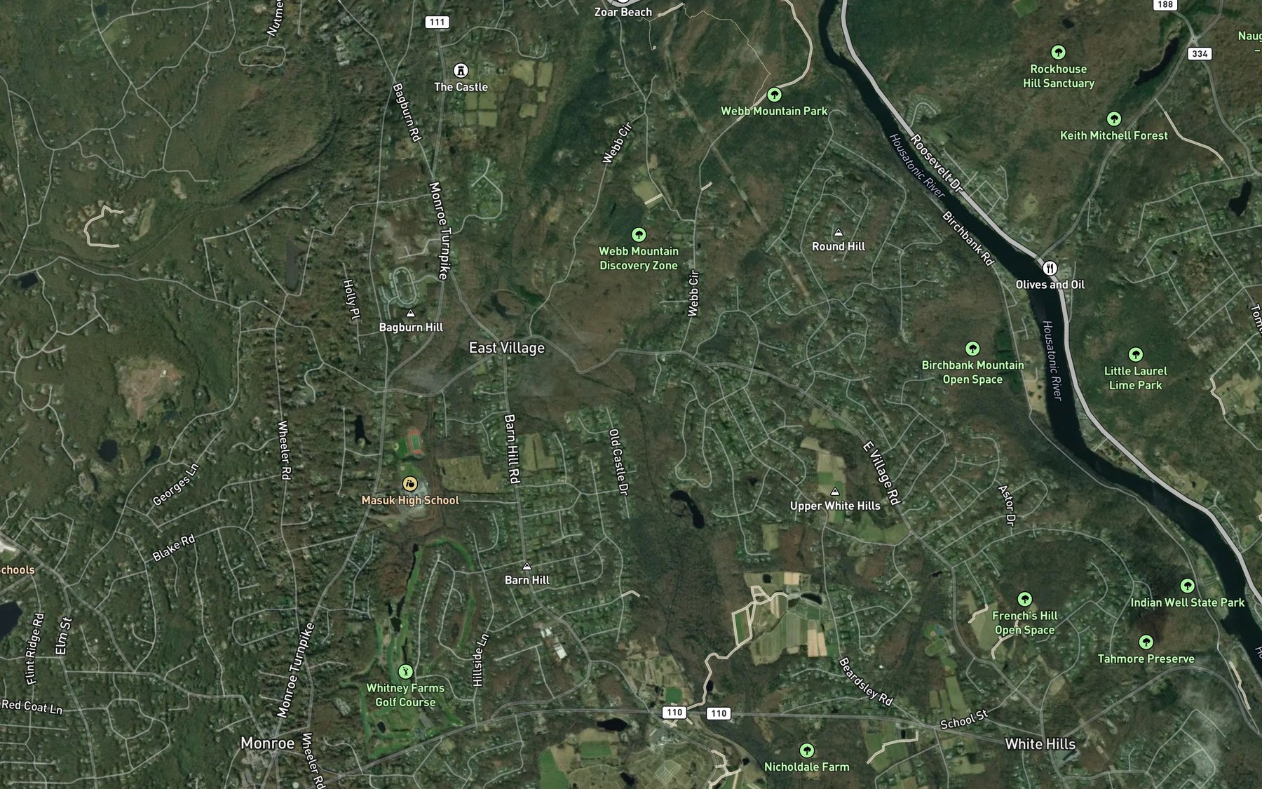 Satellite map of the Hurds Brook