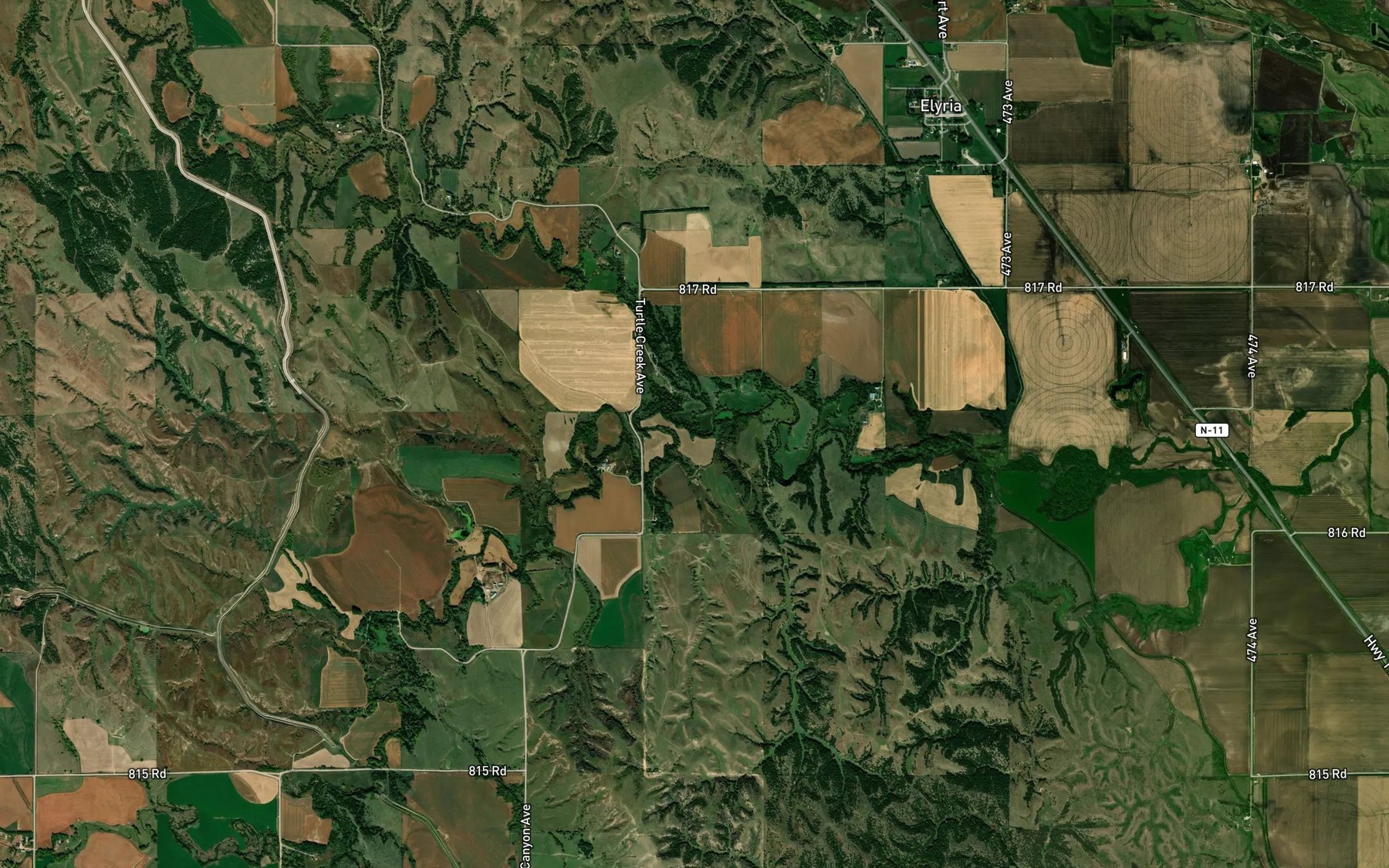 Satellite map of the South Branch Turtle Creek