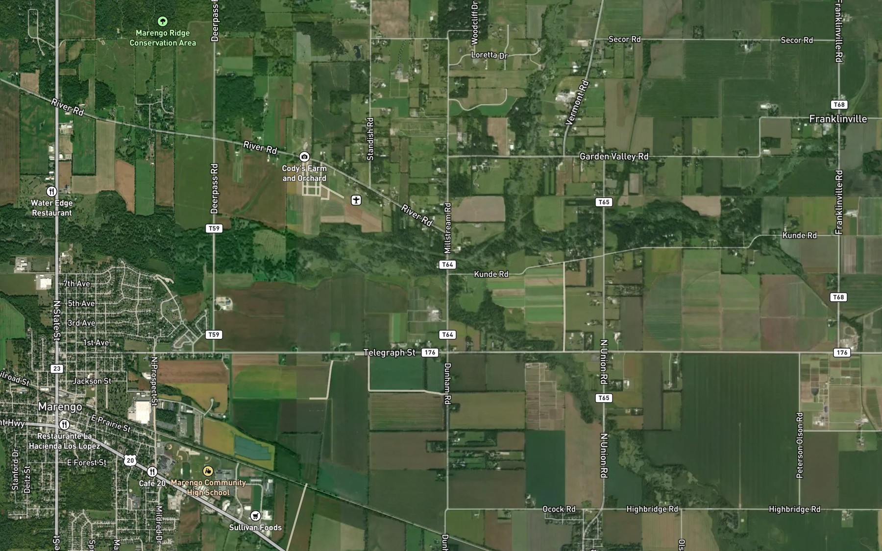 Satellite map of the South Branch Kishwaukee River