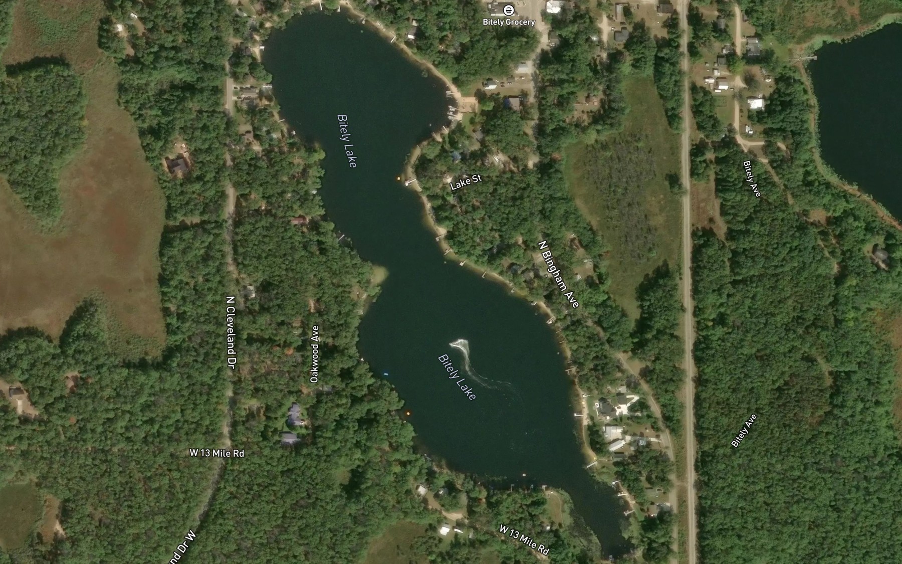 Satellite map of the Bitely Lake