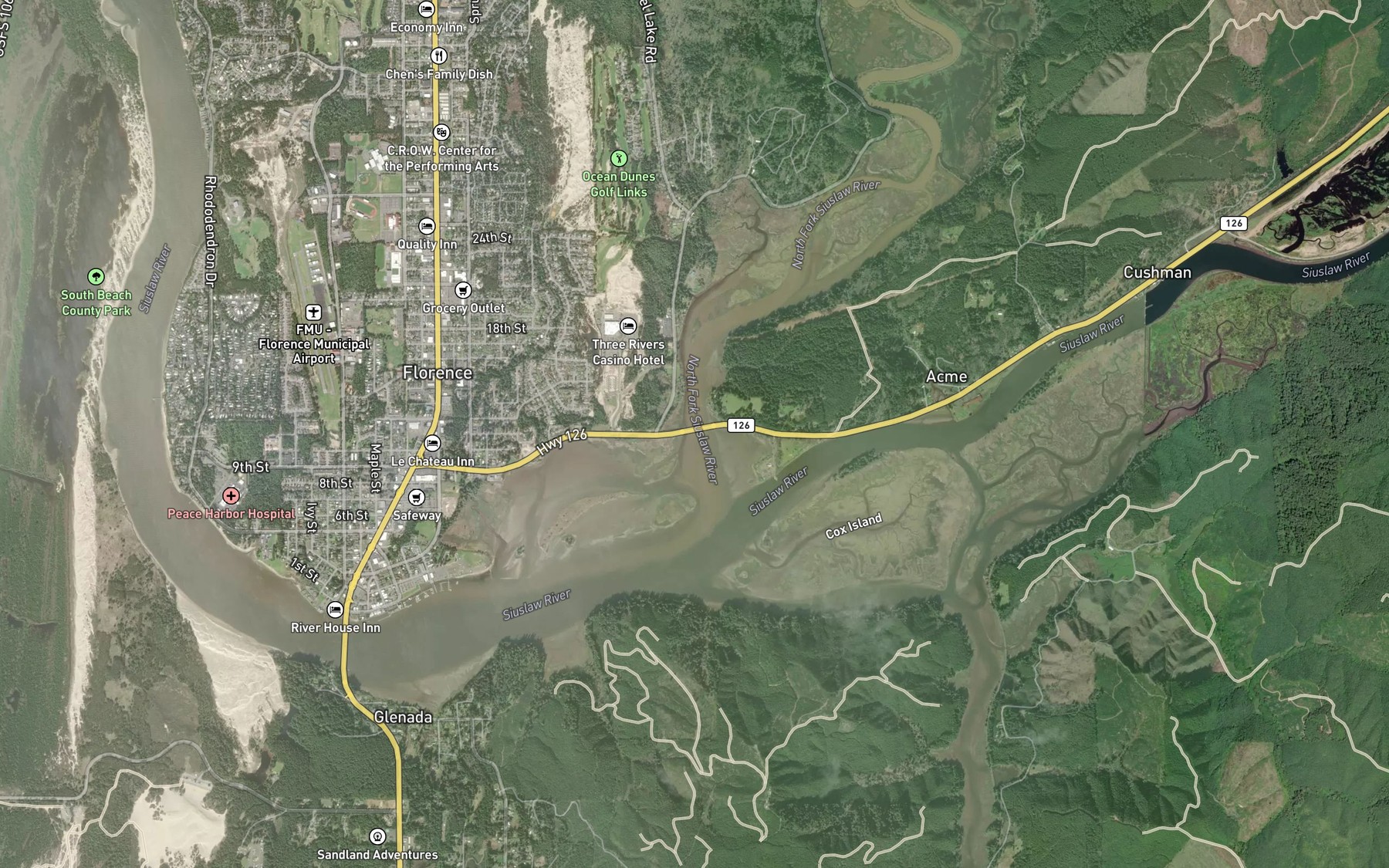 Satellite map of the North Fork Siuslaw River