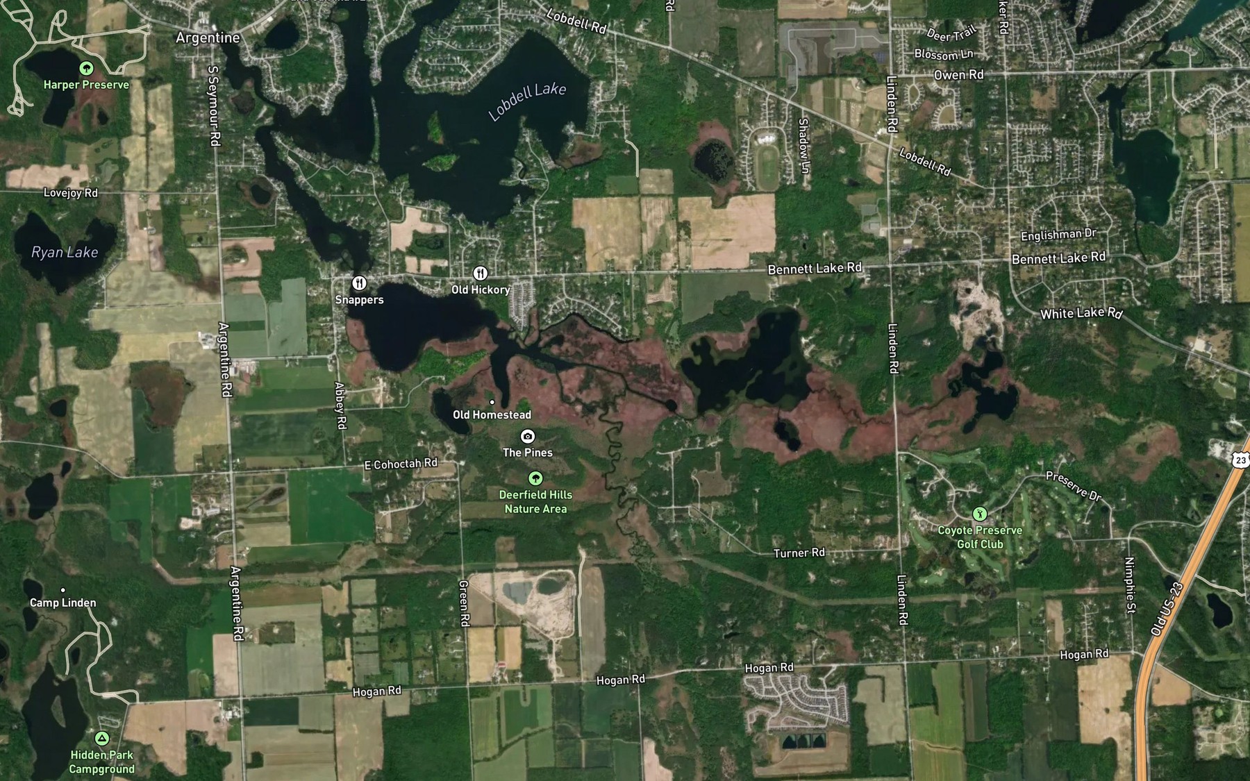 Satellite map of the Runyan Creek