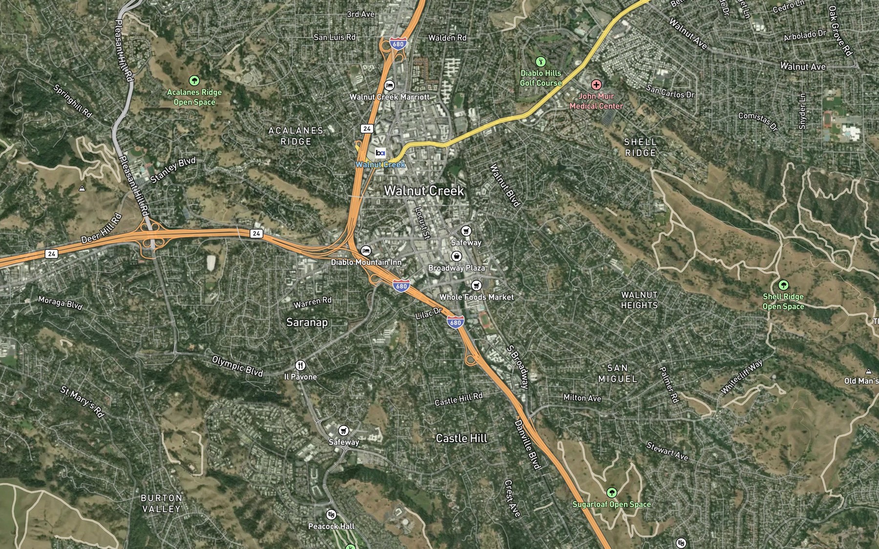 Satellite map of the Las Trampas Creek