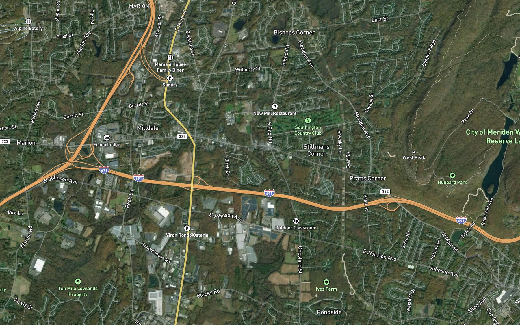 Satellite map of the Misery Brook