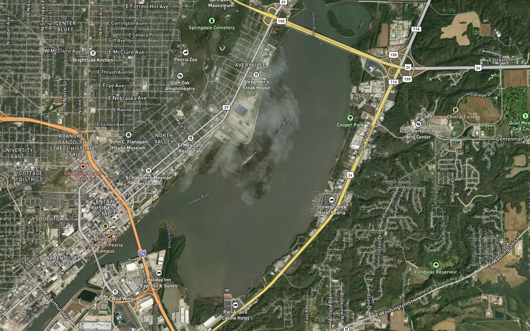 Satellite map of the Peoria Lake