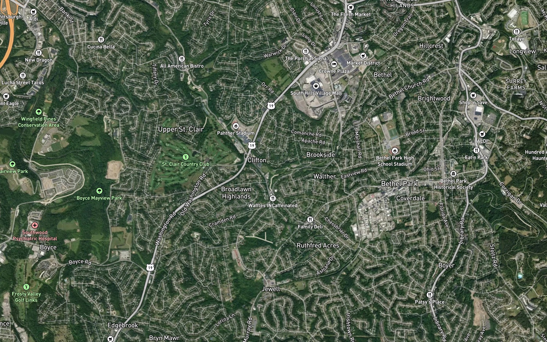 Satellite map of the Graesers Run
