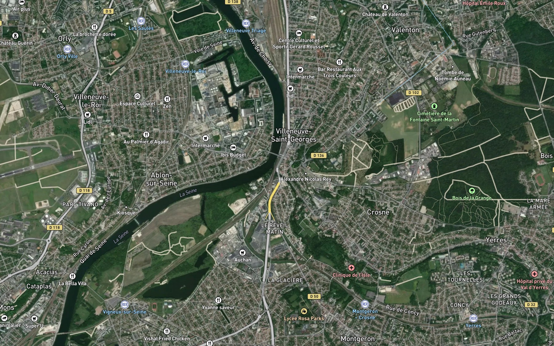 Satellite map of the Yerres