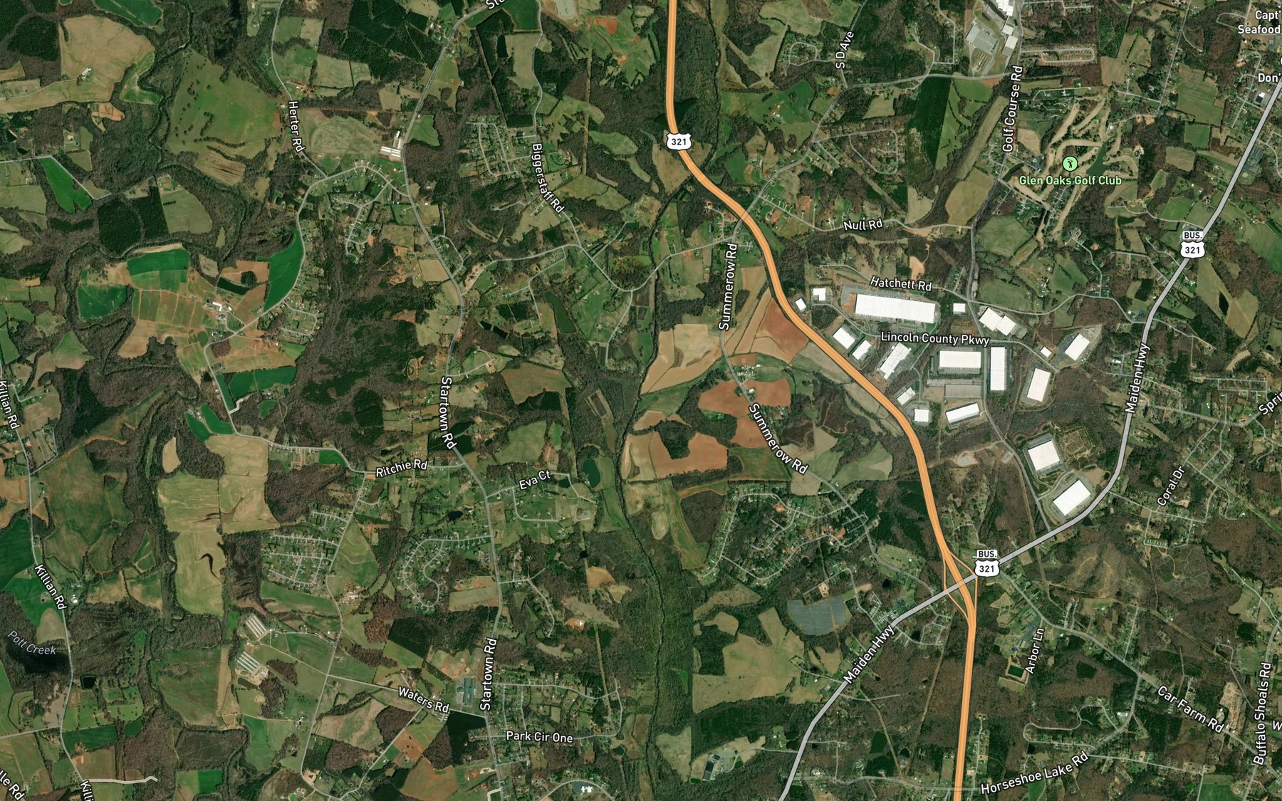 Satellite map of the Larkard Creek