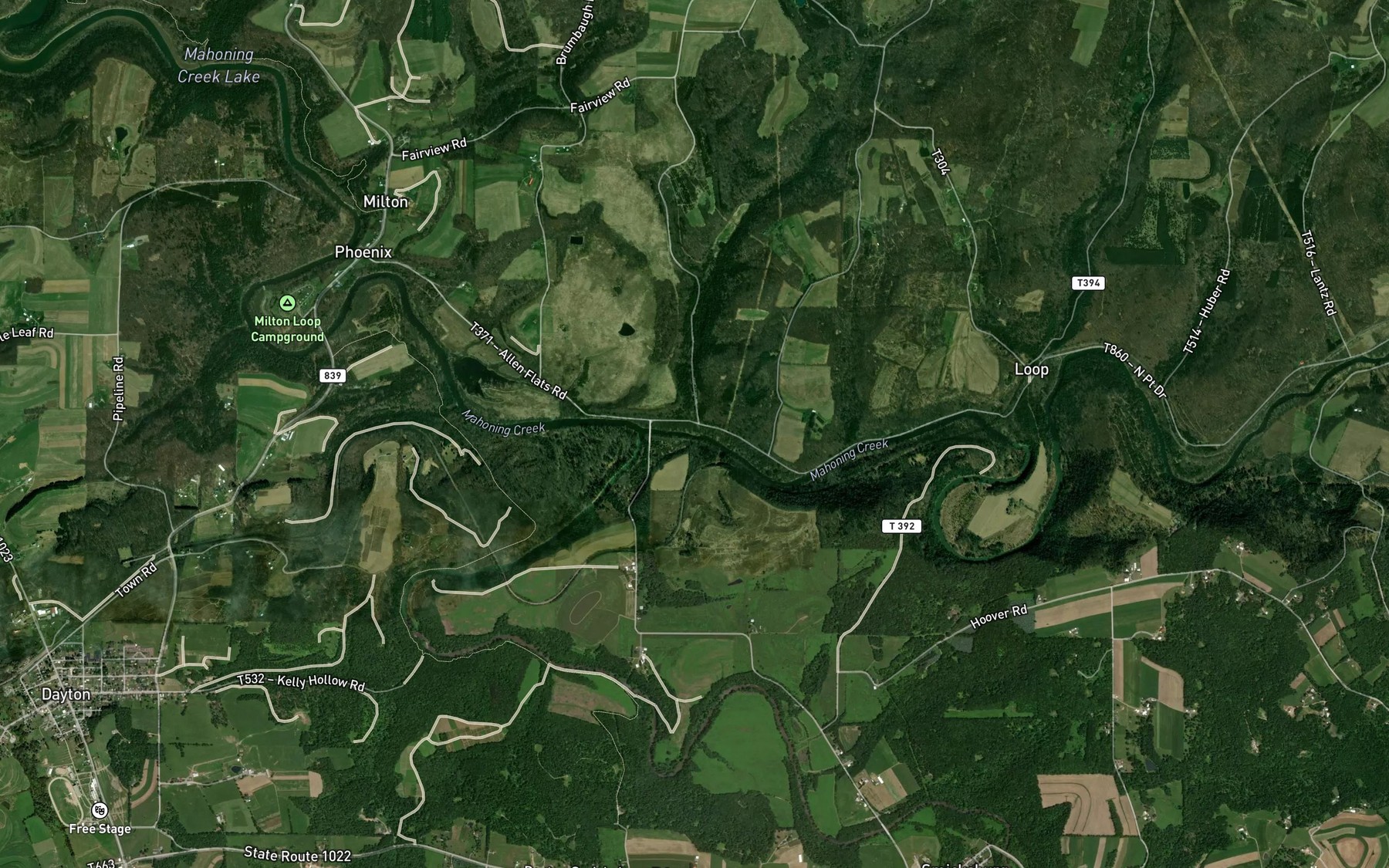 Satellite map of the Sugarcamp Run