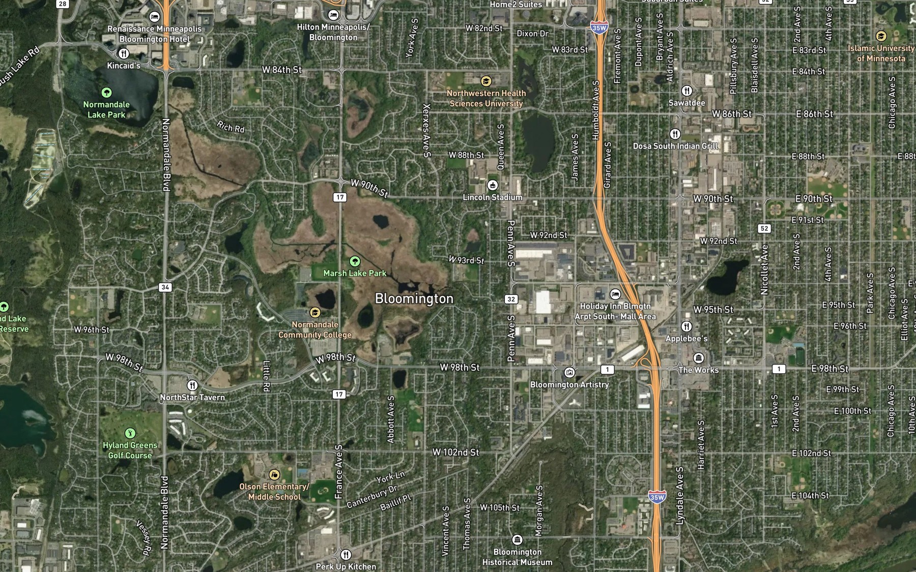 Satellite map of the Marsh Lake