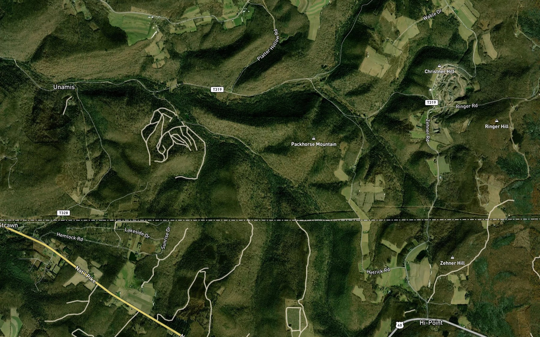 Satellite map of the Bucks Run