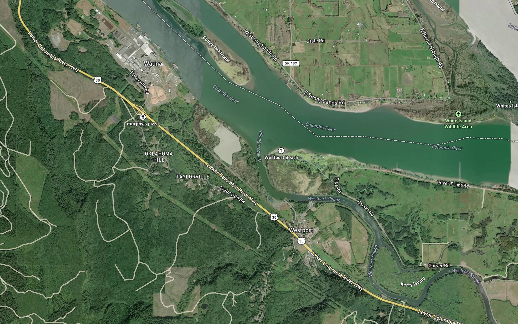 Satellite map of the Westport Slough
