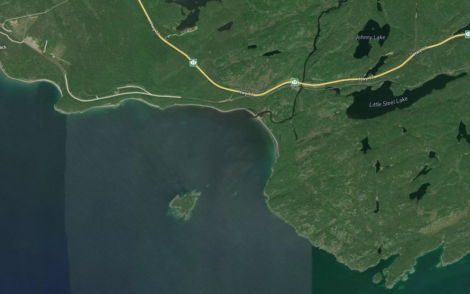Satellite map of the Steel River