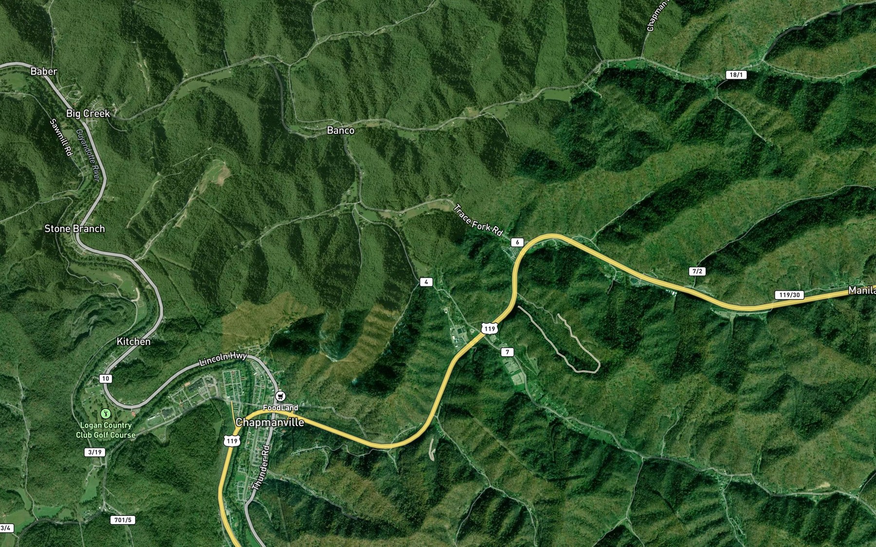Satellite map of the Perrys Branch