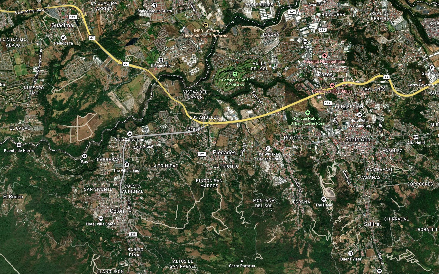 Satellite map of the Quebrada Copey