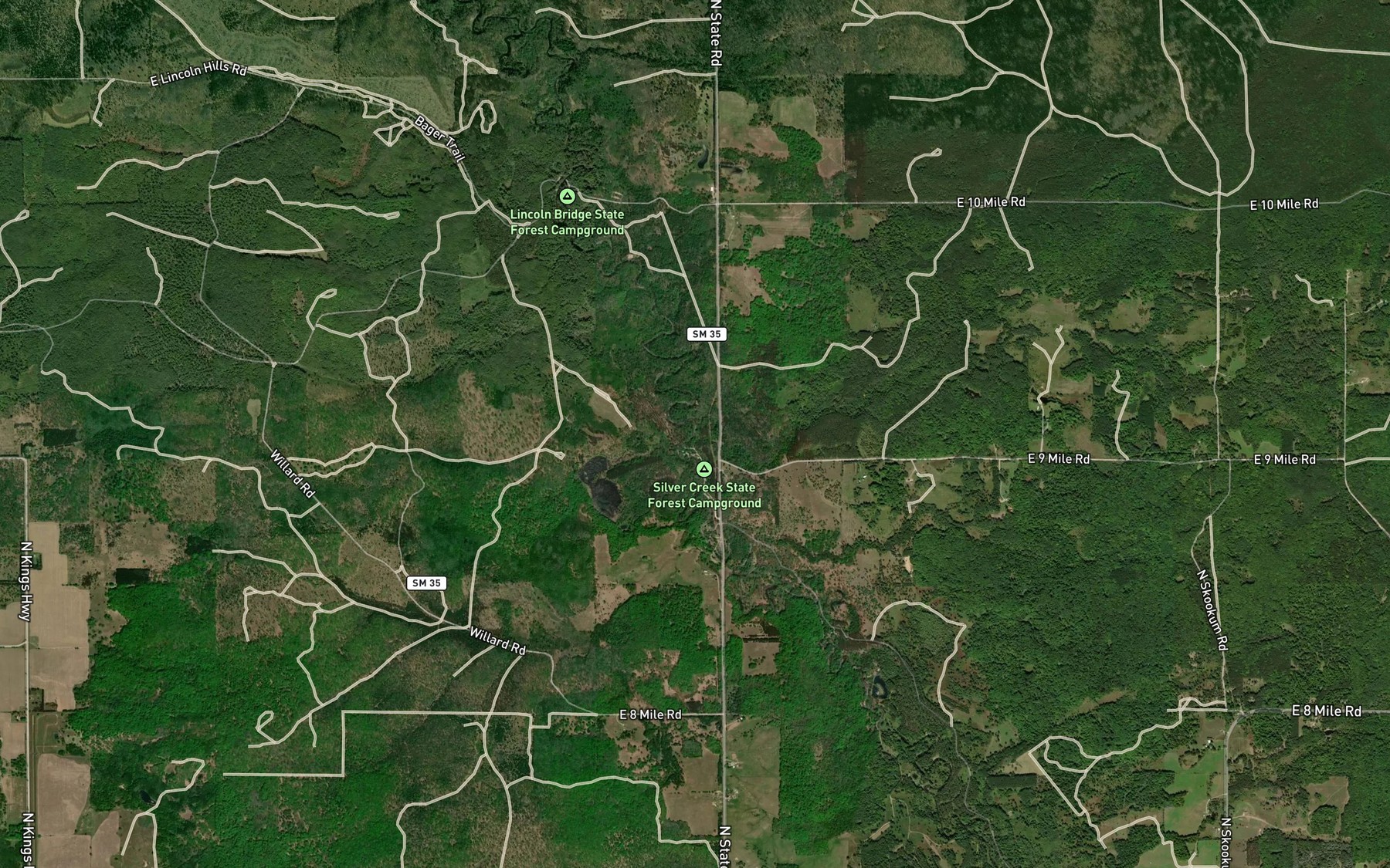 Satellite map of the Silver Creek