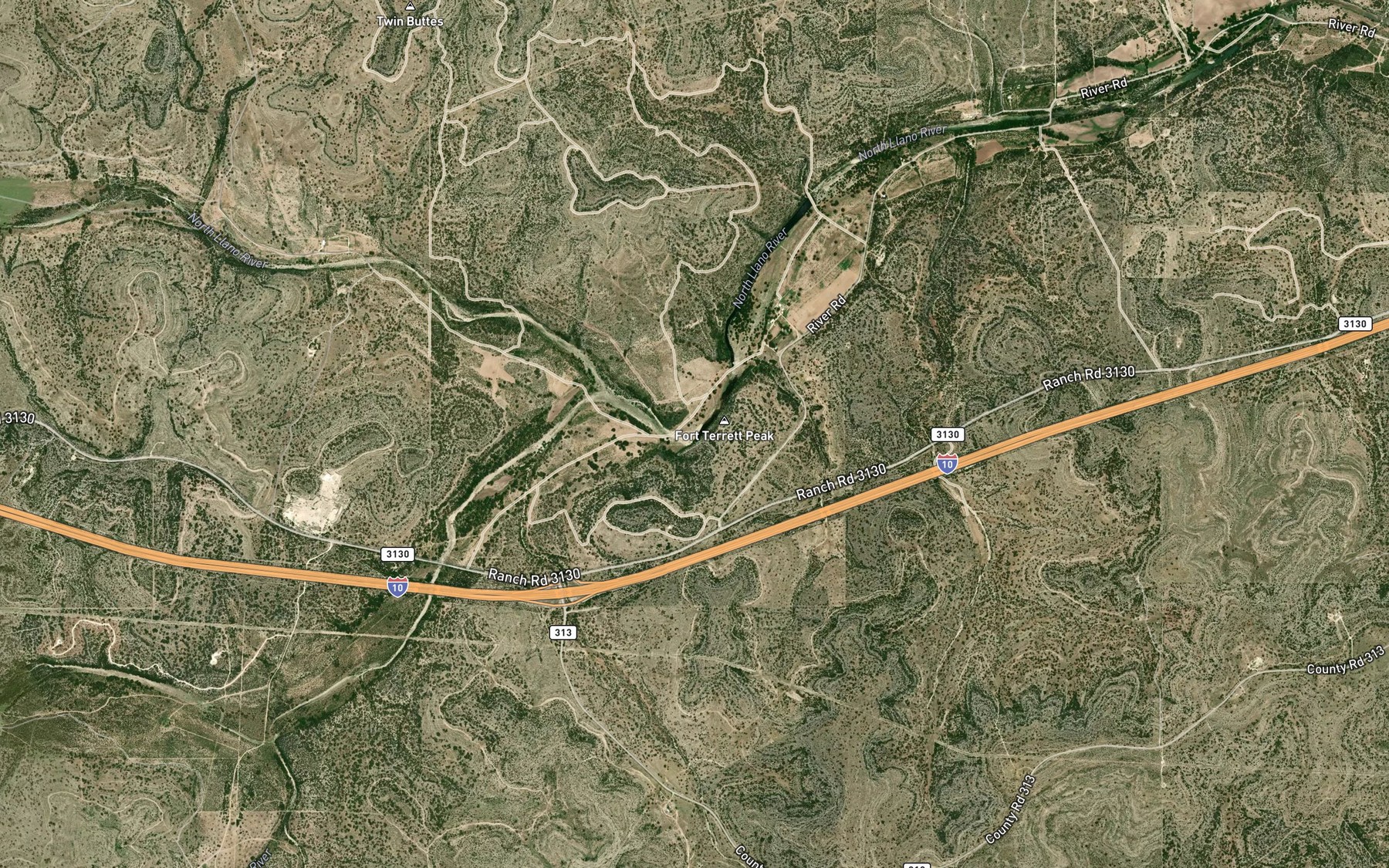 Satellite map of the Dry Llano River