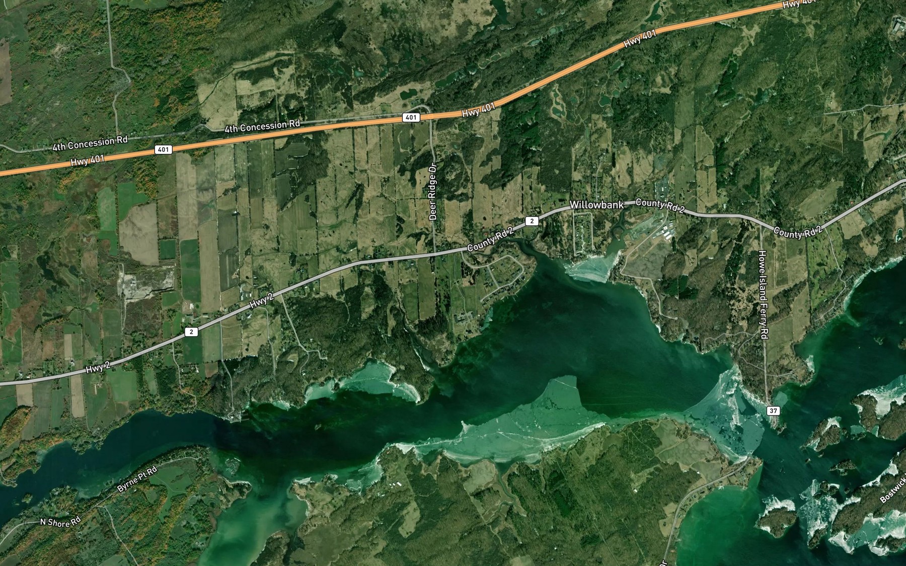 Satellite map of the Leakey's Creek