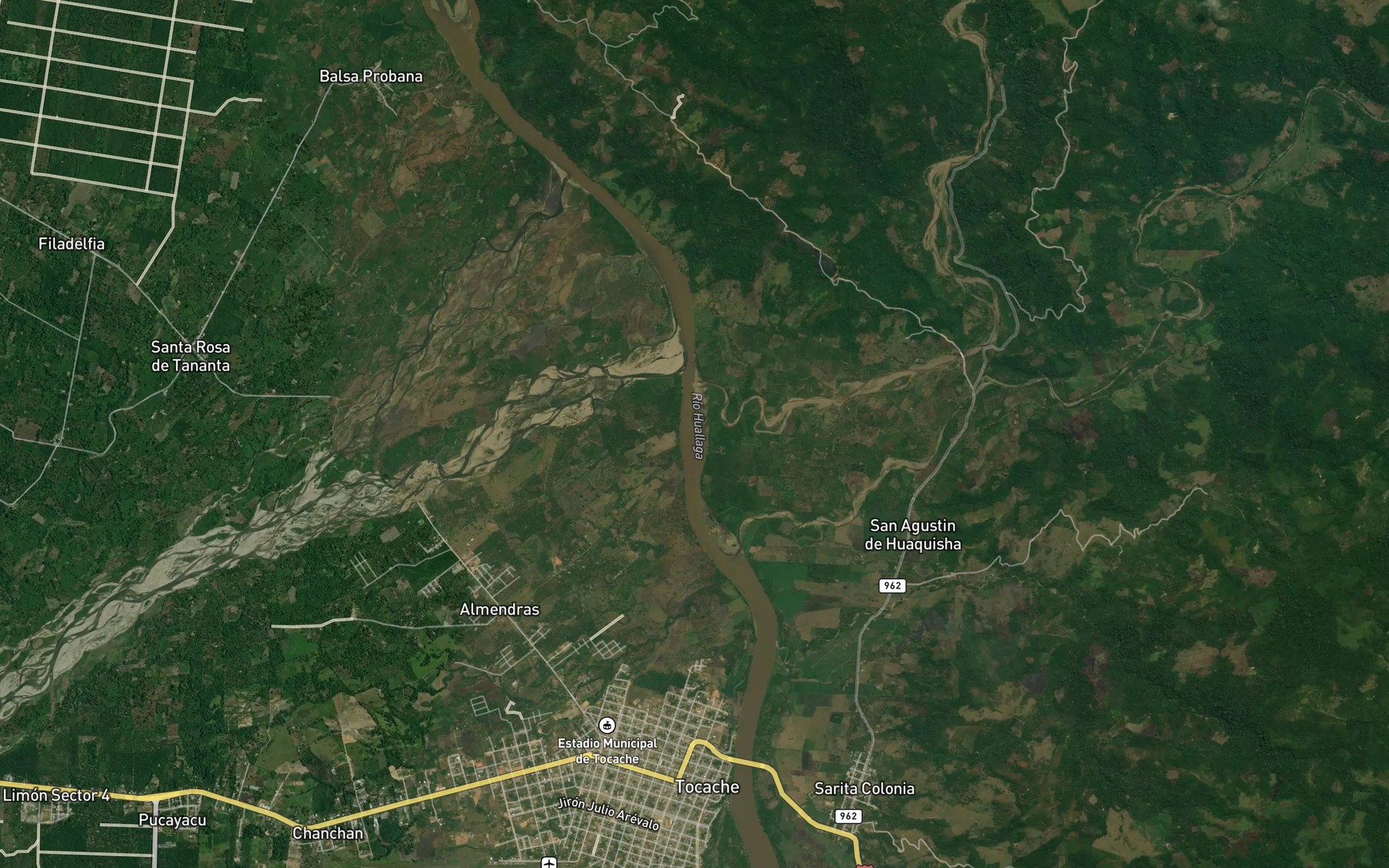 Satellite map of the Rio Huallaga