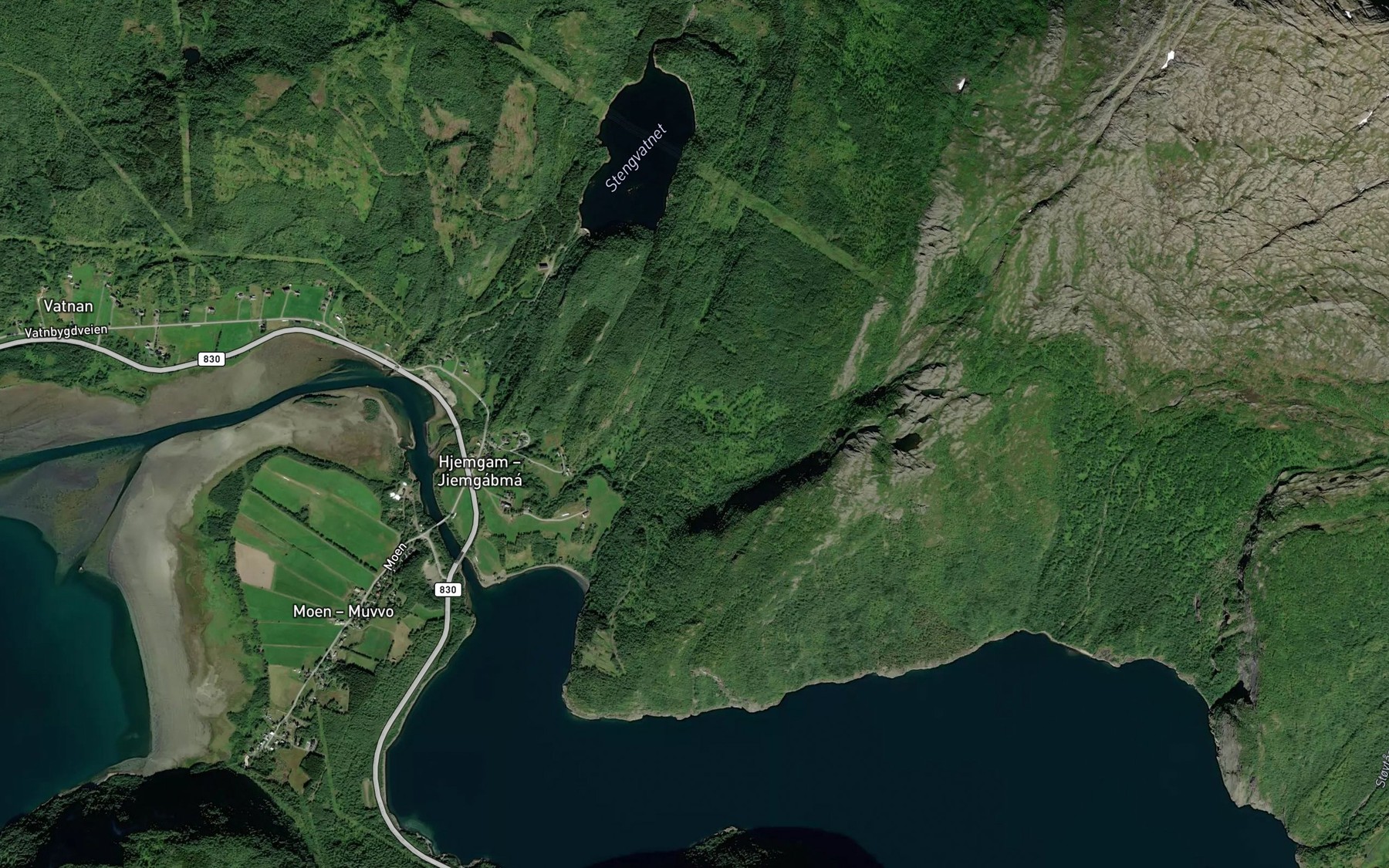 Satellite map of the Hjemgamelva