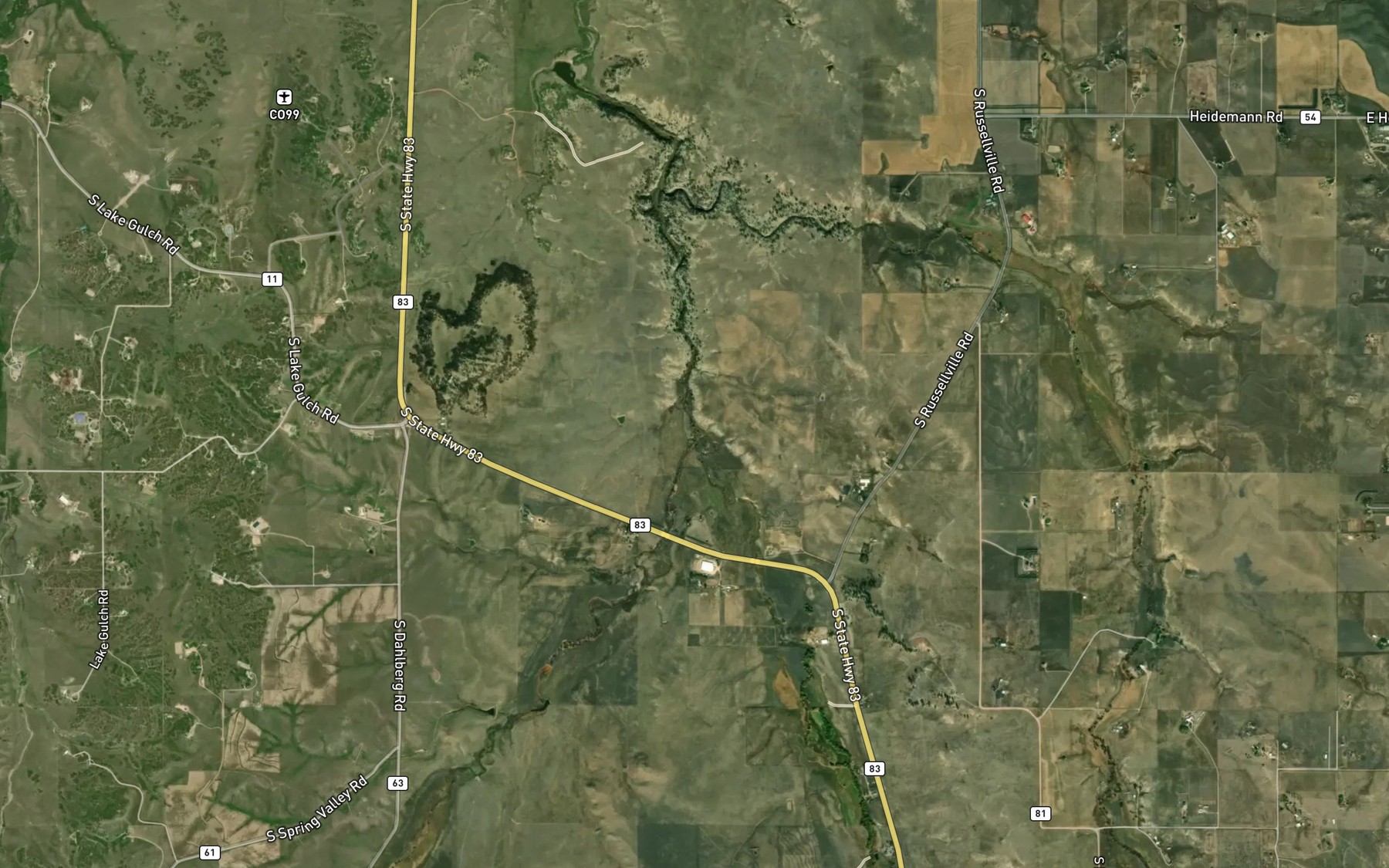Satellite map of the Antelope Creek