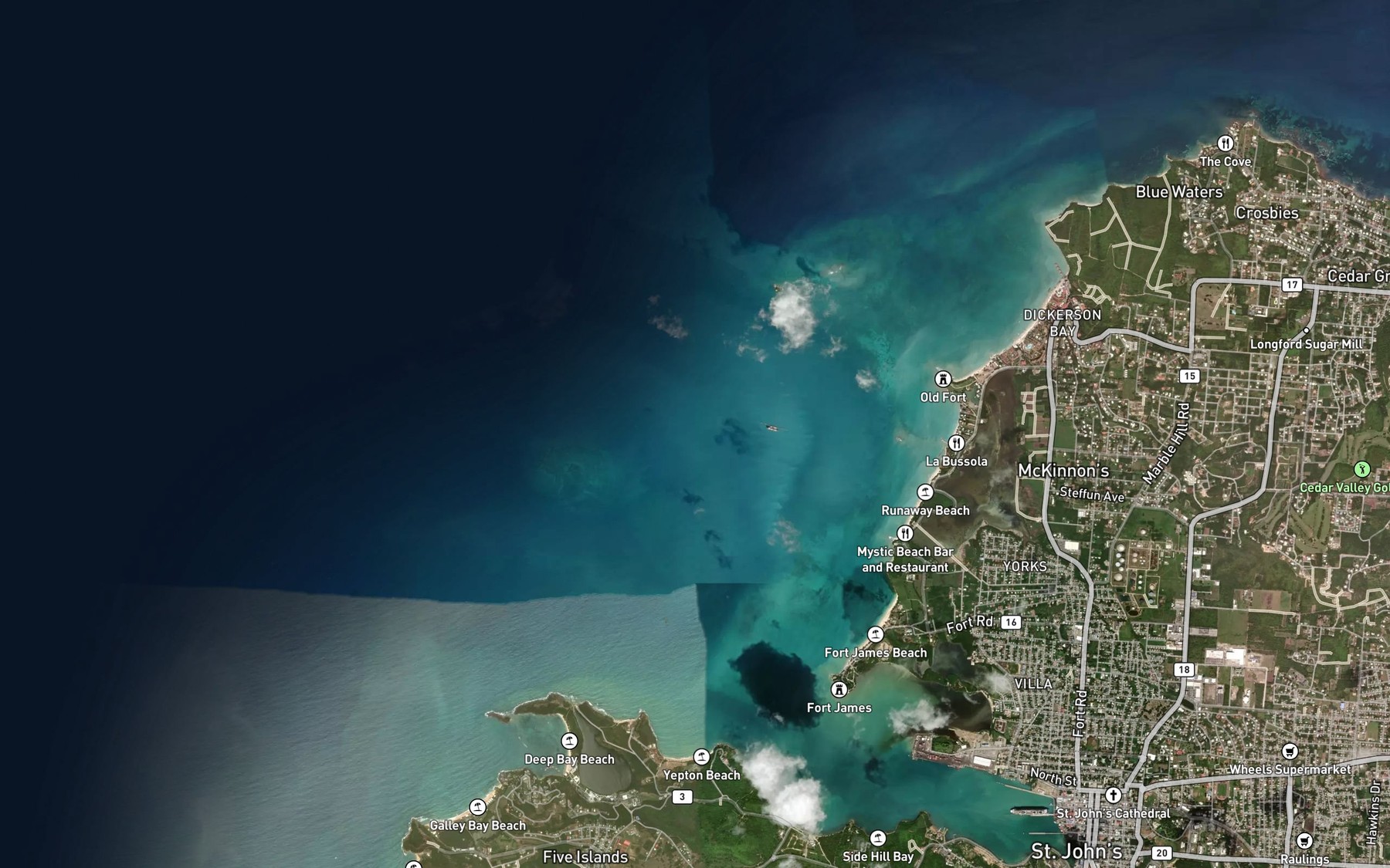Satellite map of the Saint John's Road