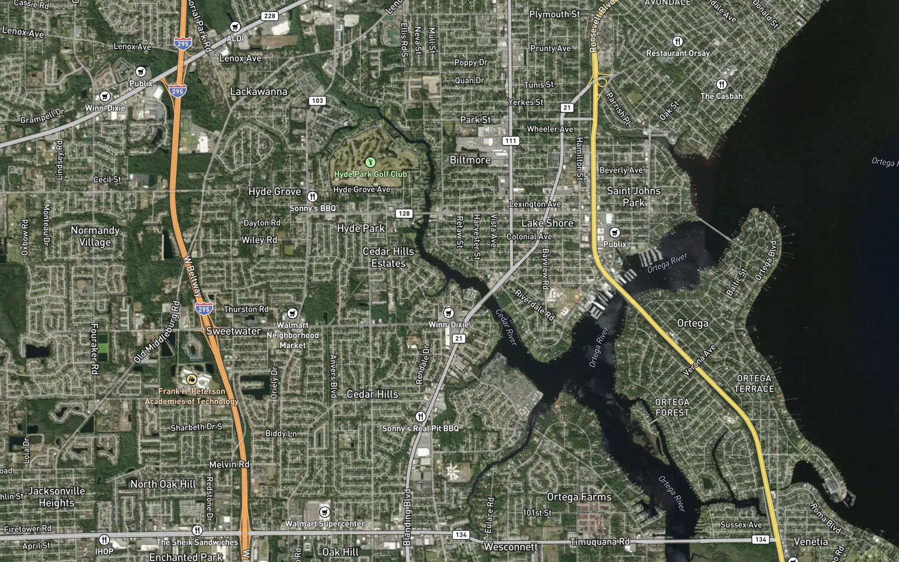 Satellite map of the Williamson Creek