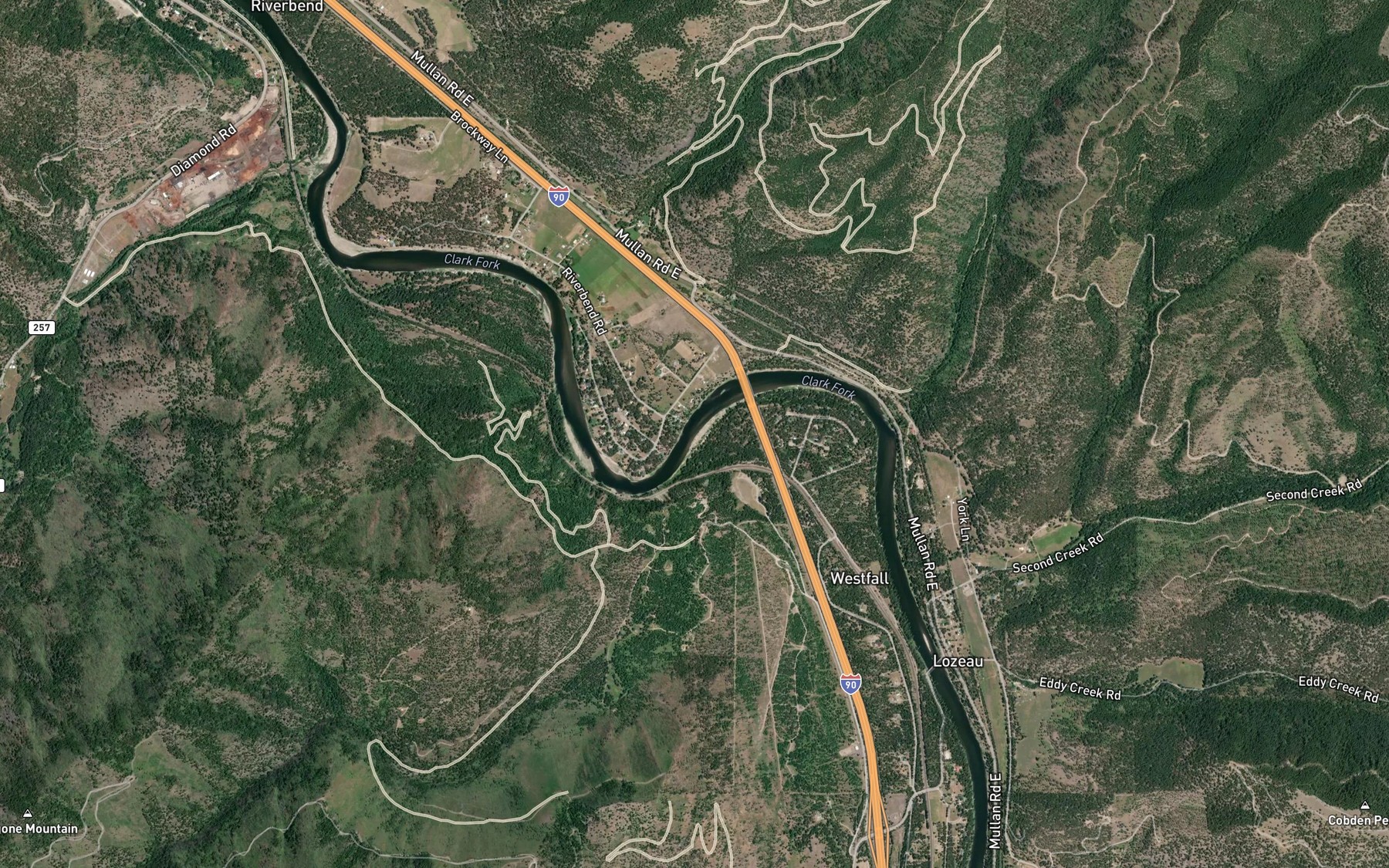 Satellite map of the Cougar Creek