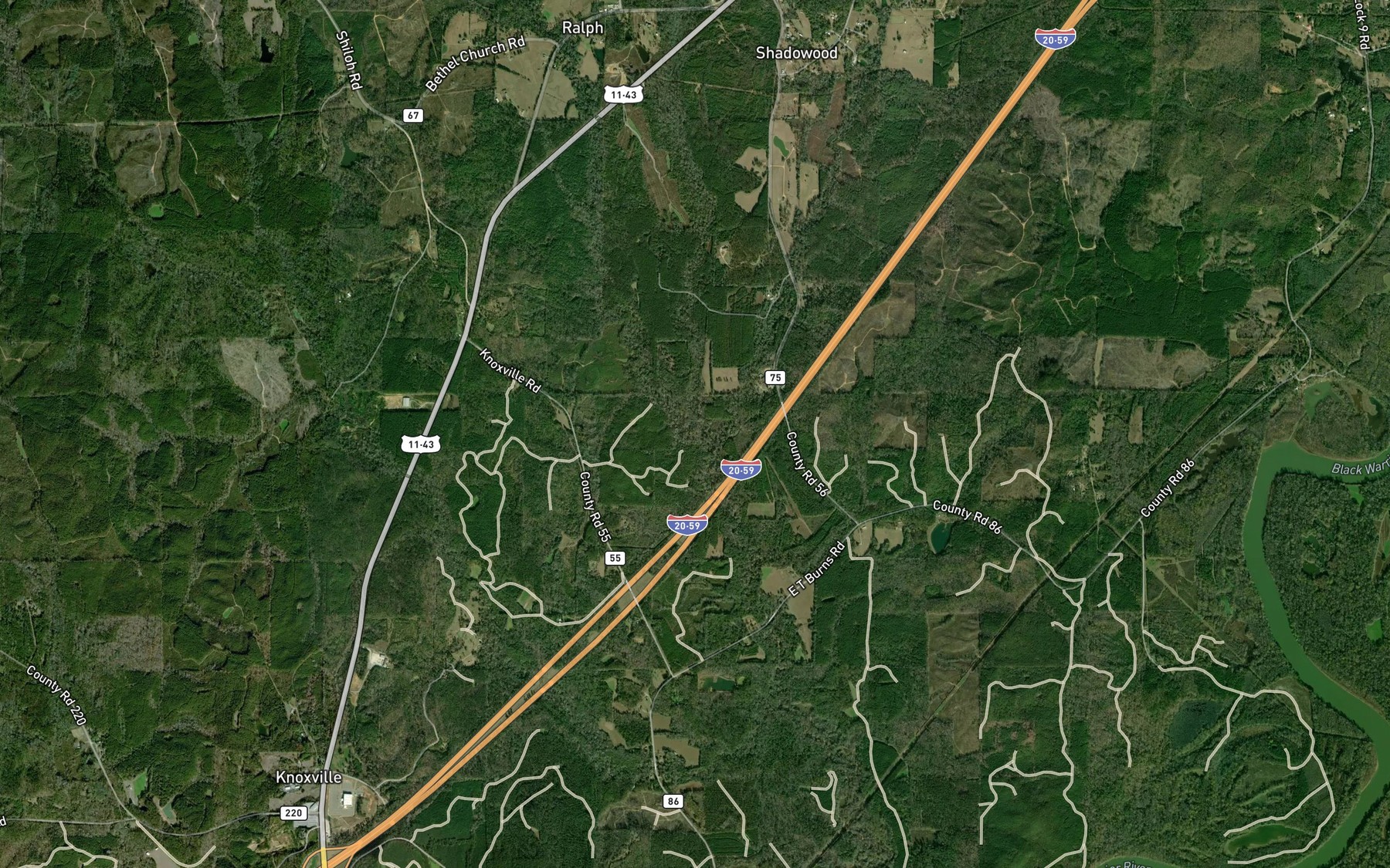 Satellite map of the Beaver Creek