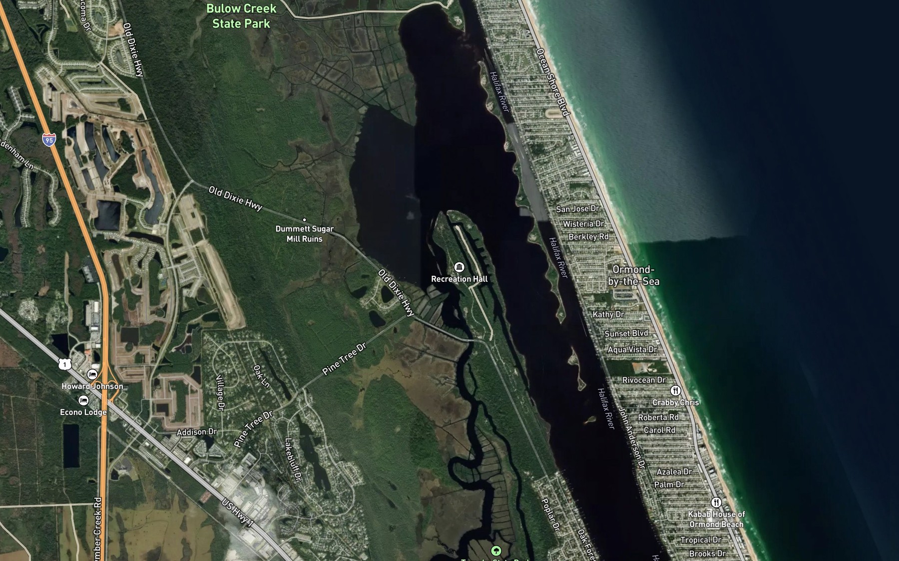 Satellite map of the Tomoka River