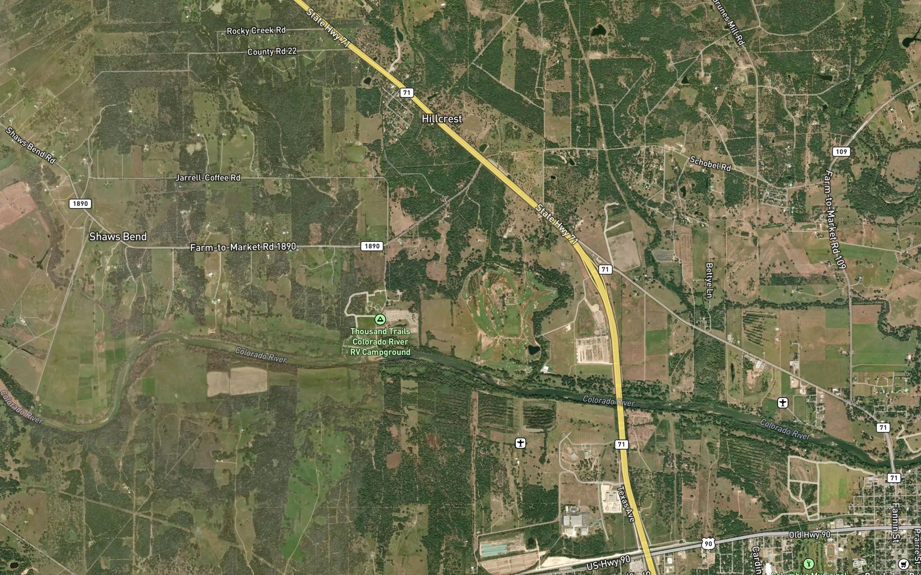 Satellite map of the Yupon Creek