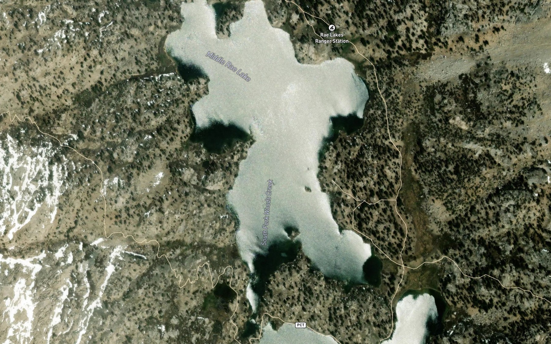 Satellite map of the Rae Lakes