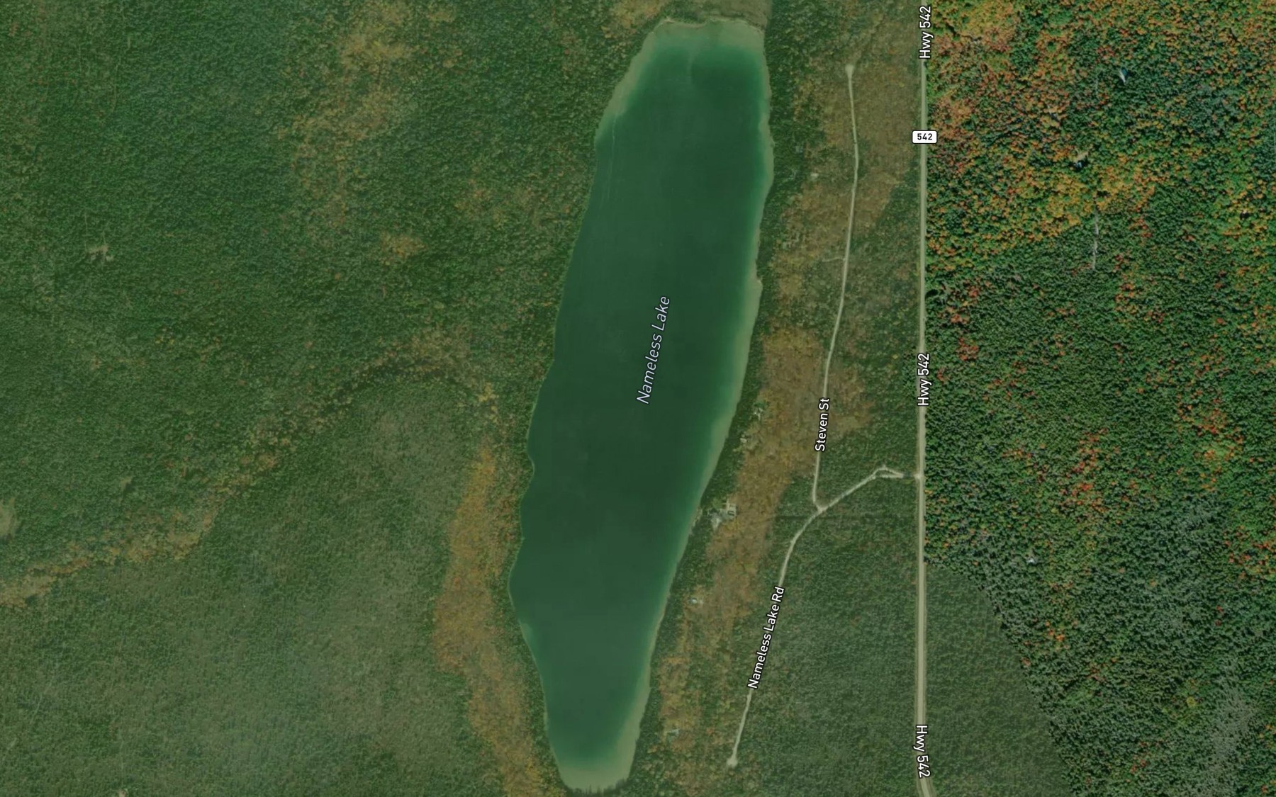 Satellite map of the Nameless Lake
