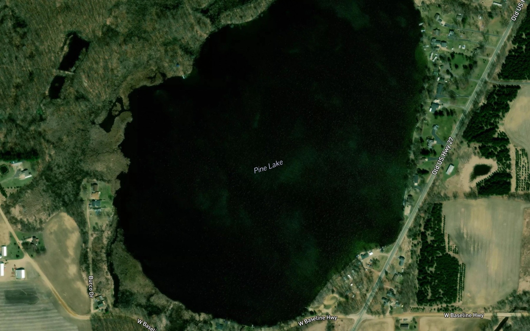 Satellite map of the Pine Lake