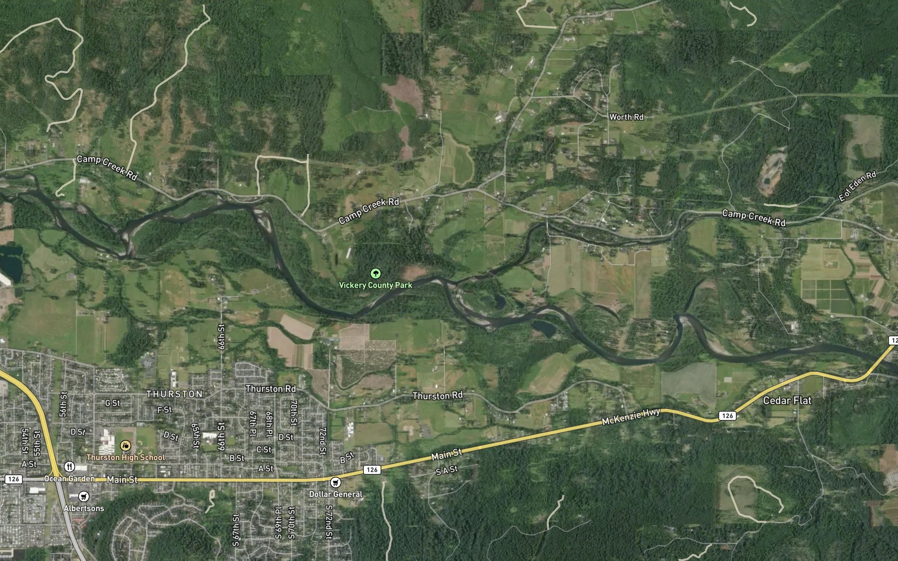 Satellite map of the Camp Creek