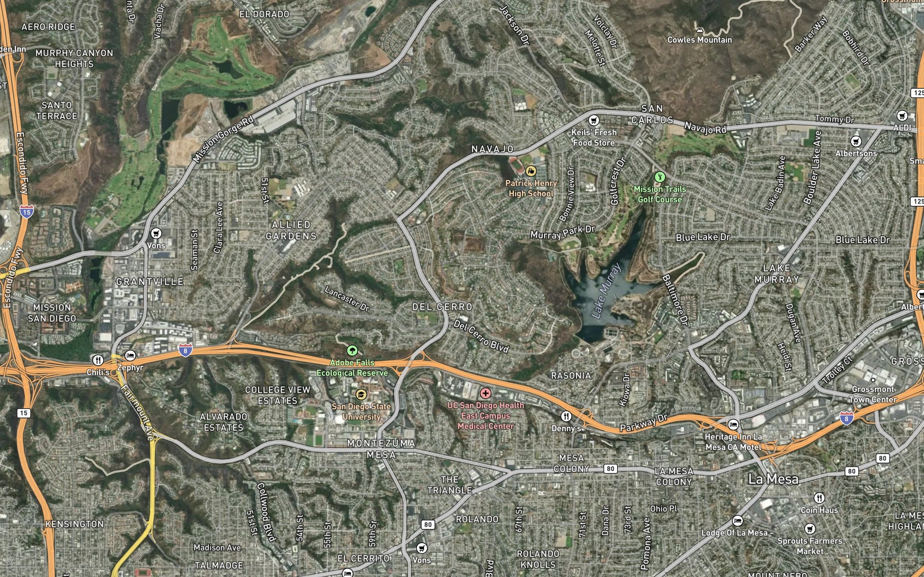 Satellite map of the Del Cerro Reservoir