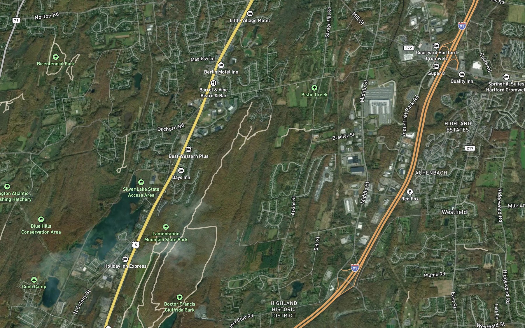 Satellite map of the East Spruce Brook
