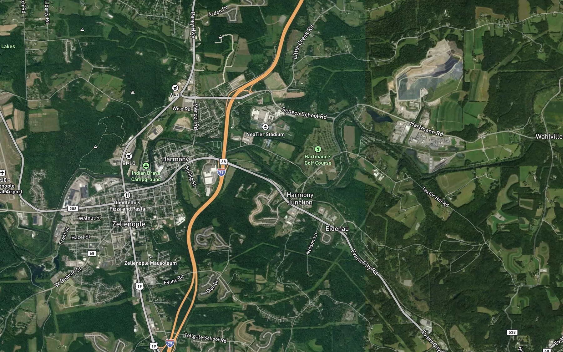 Satellite map of the Little Connoquenessing Creek