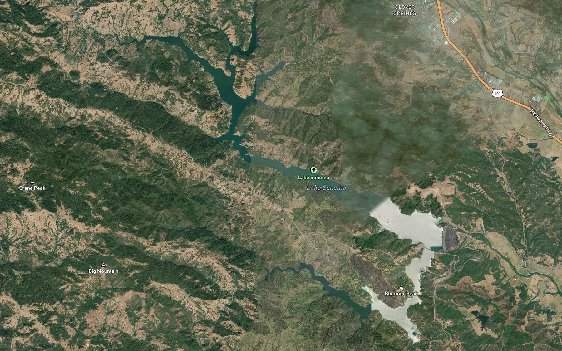 Satellite map of the Lake Sonoma