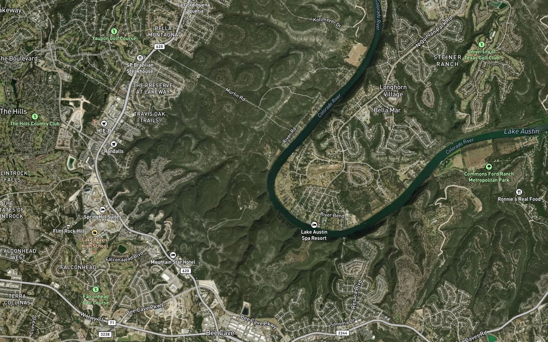Satellite map of the Honey Creek