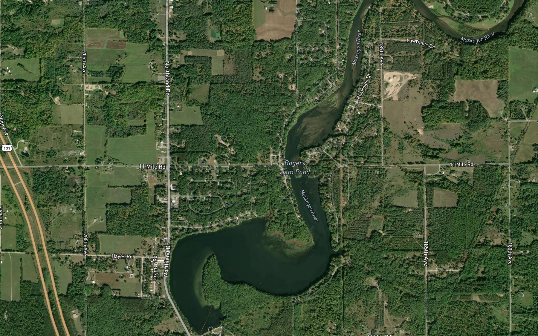 Satellite map of the Rogers Dam Pond