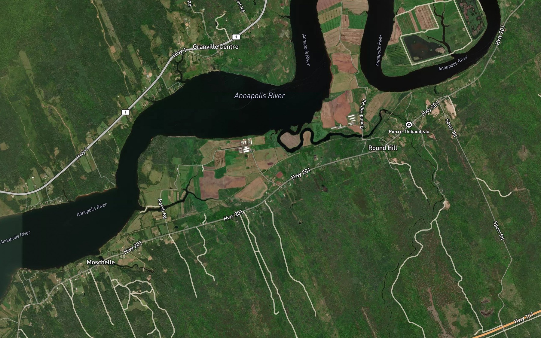 Satellite map of the Round Hill River