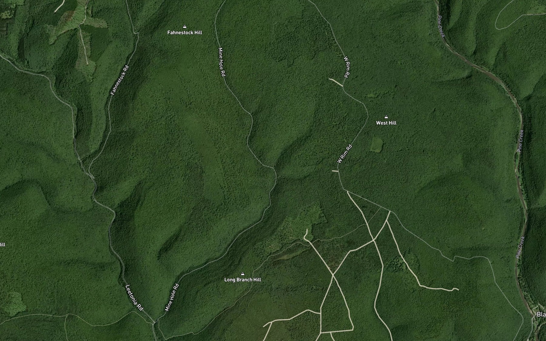 Satellite map of the West Mine Hole Run