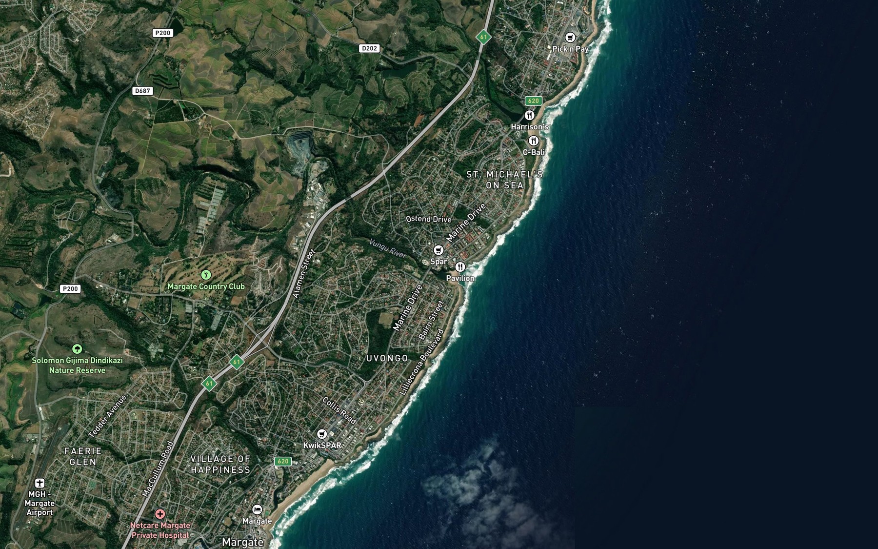 Satellite map of the Uvongo