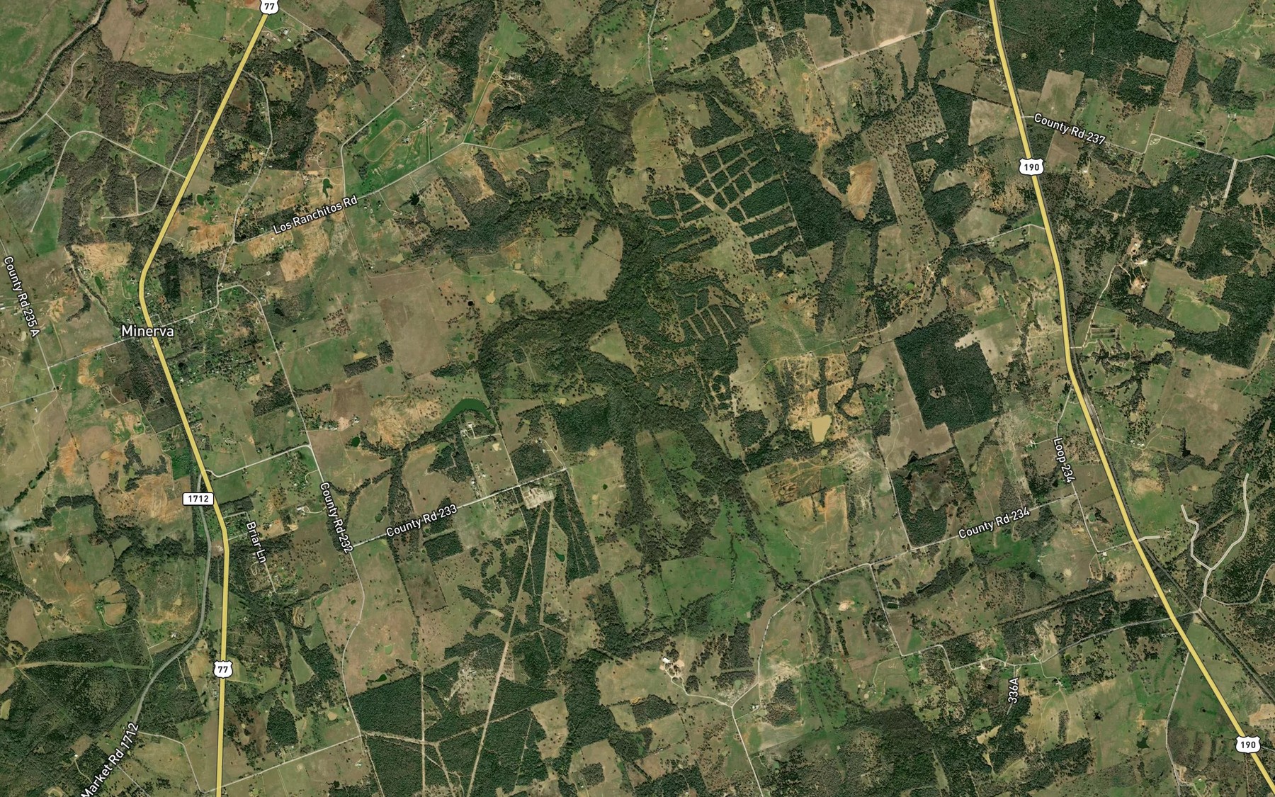 Satellite map of the Mustang Creek