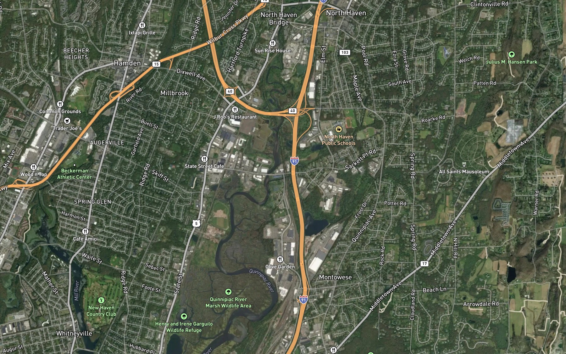 Satellite map of the Muddy River