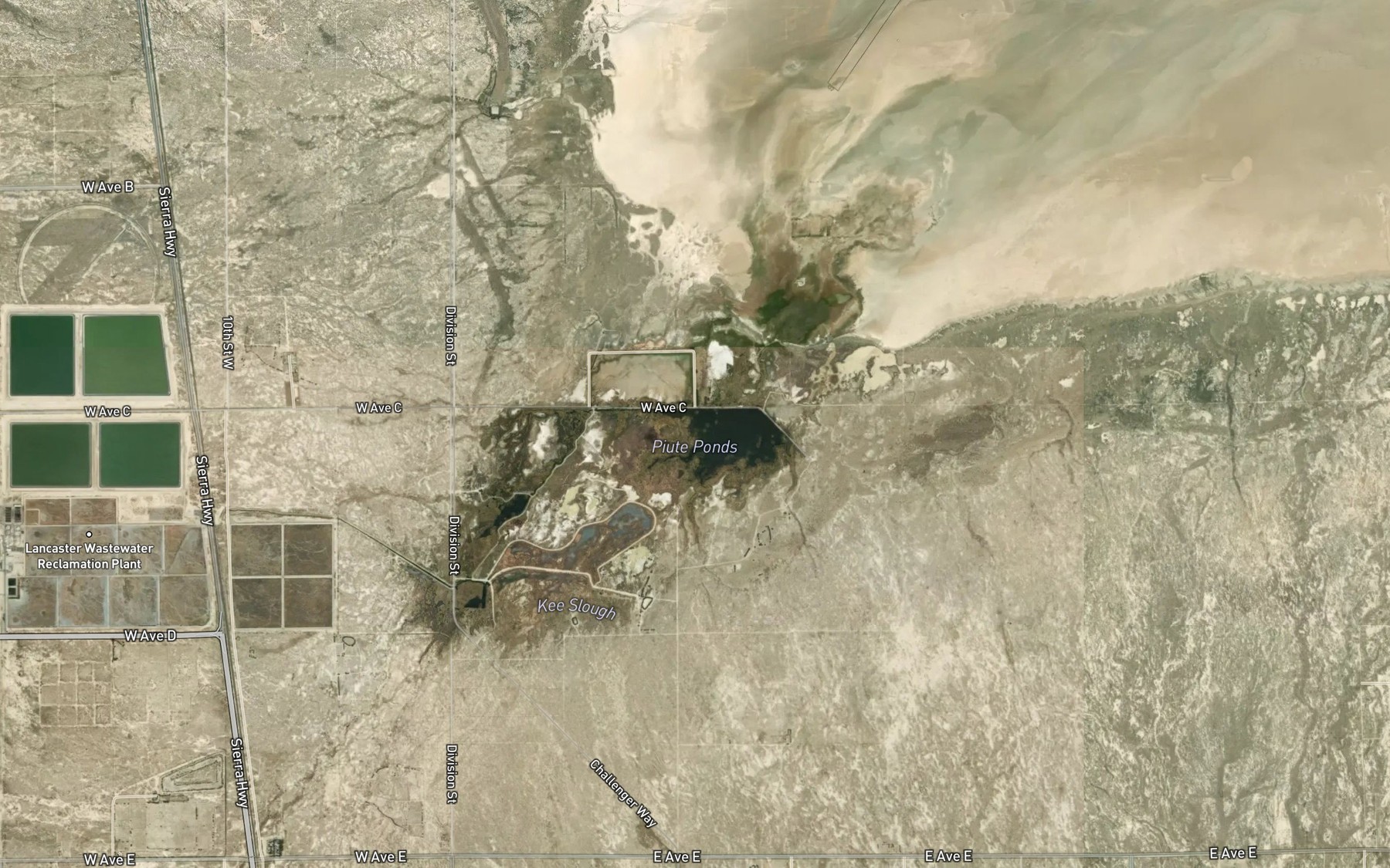 Satellite map of the Piute Ponds
