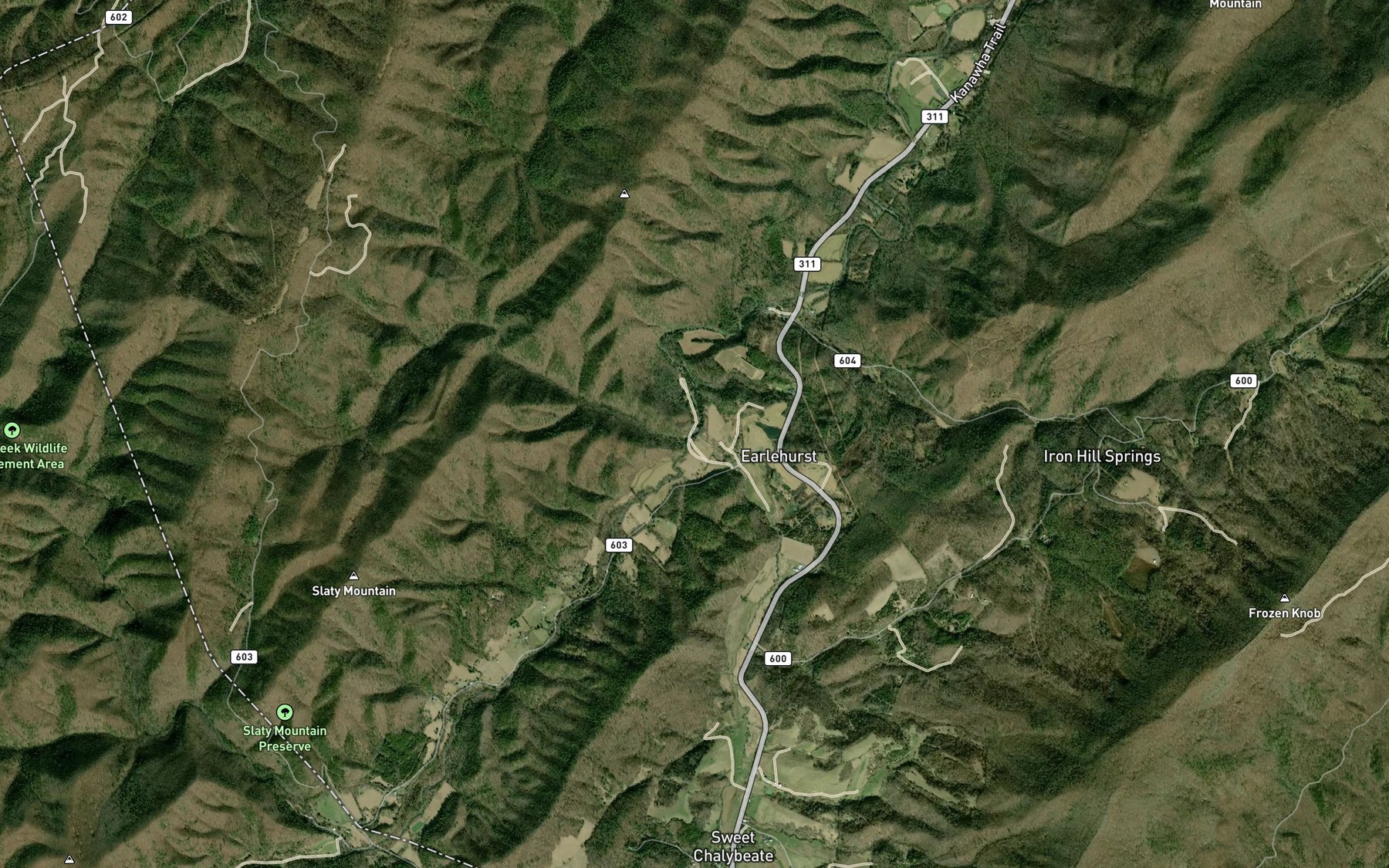 Satellite map of the Sweet Spring Creek