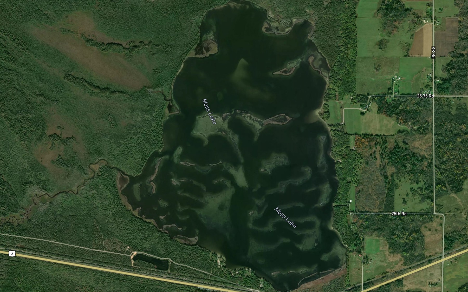 Satellite map of the Moss Lake